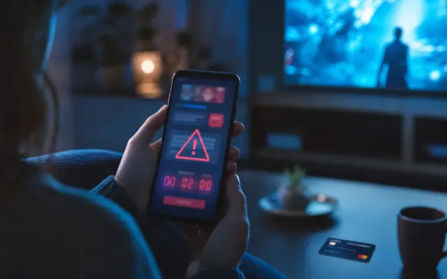 Person som granskar ett misstänkt IPTV-erbjudande med nedräkning och livstidspris på sin mobil – Bästa IPTV